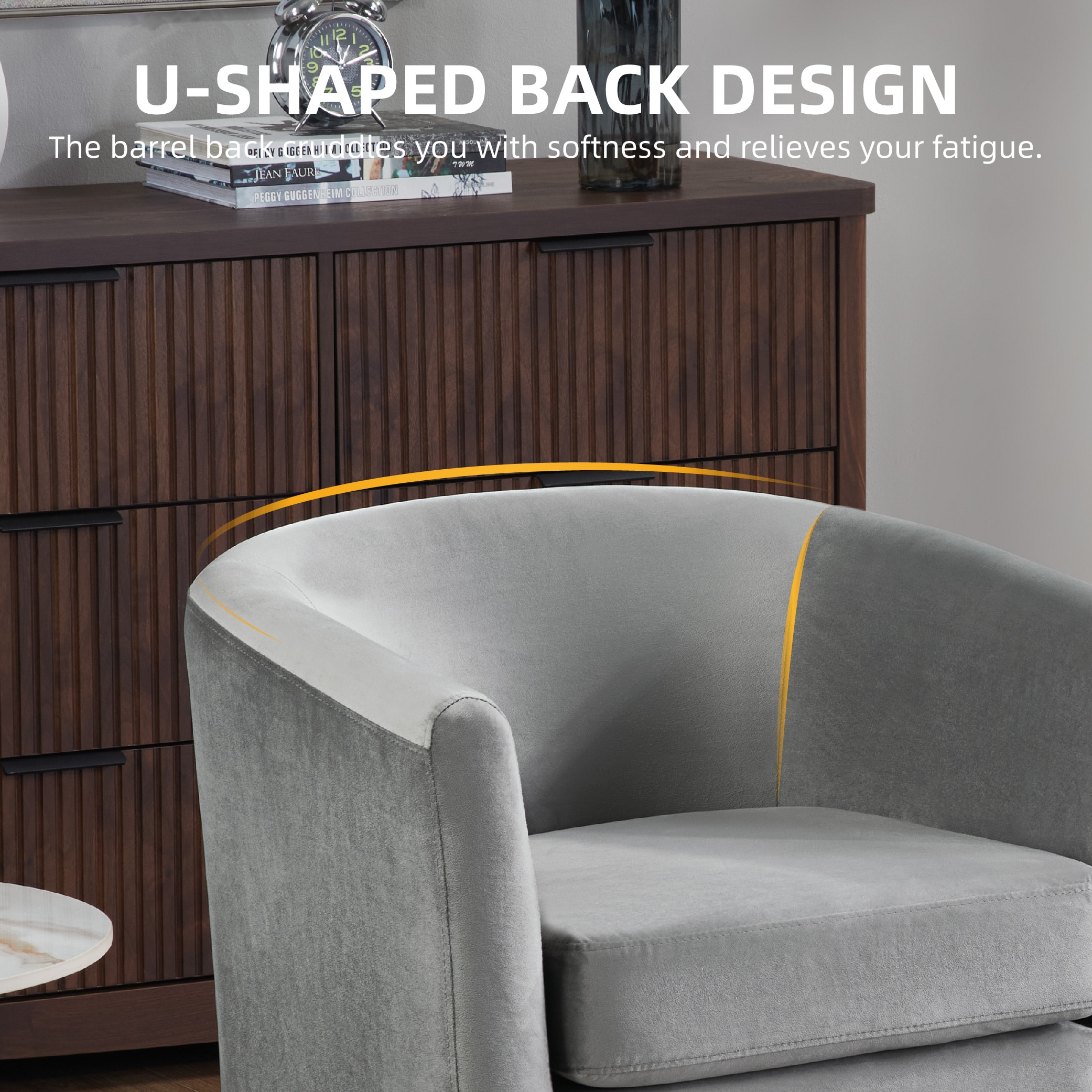Velvet Accent Chair with Ottoman, Modern Barrel Chair Armchair for Living Room, Bedroom, Gray Velvet Accent Chair with Ottoman, Modern Barrel Chair Armchair for Living Room, Bedroom, Gray